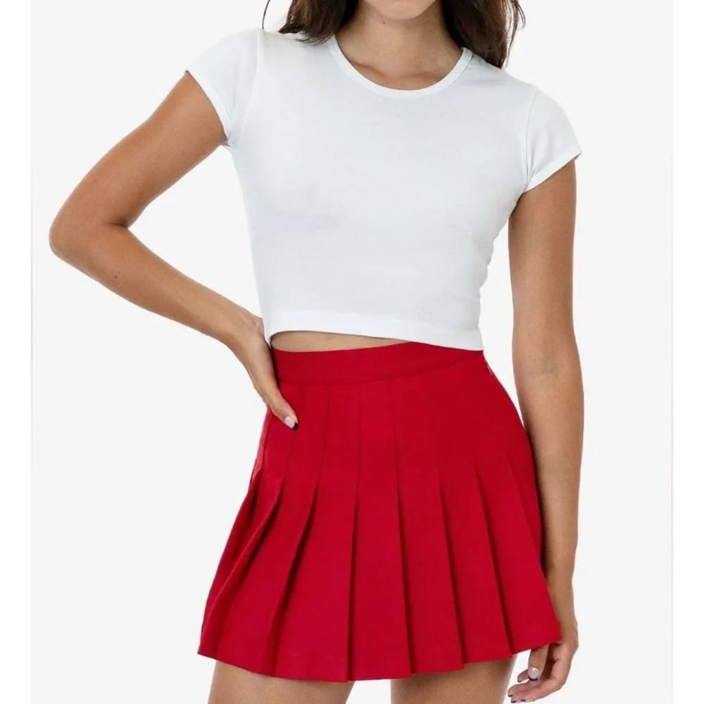 Sunday Best Aritzia Olive Pleated Mini Skirt Red Twill Size 4 Preppy Collegiate